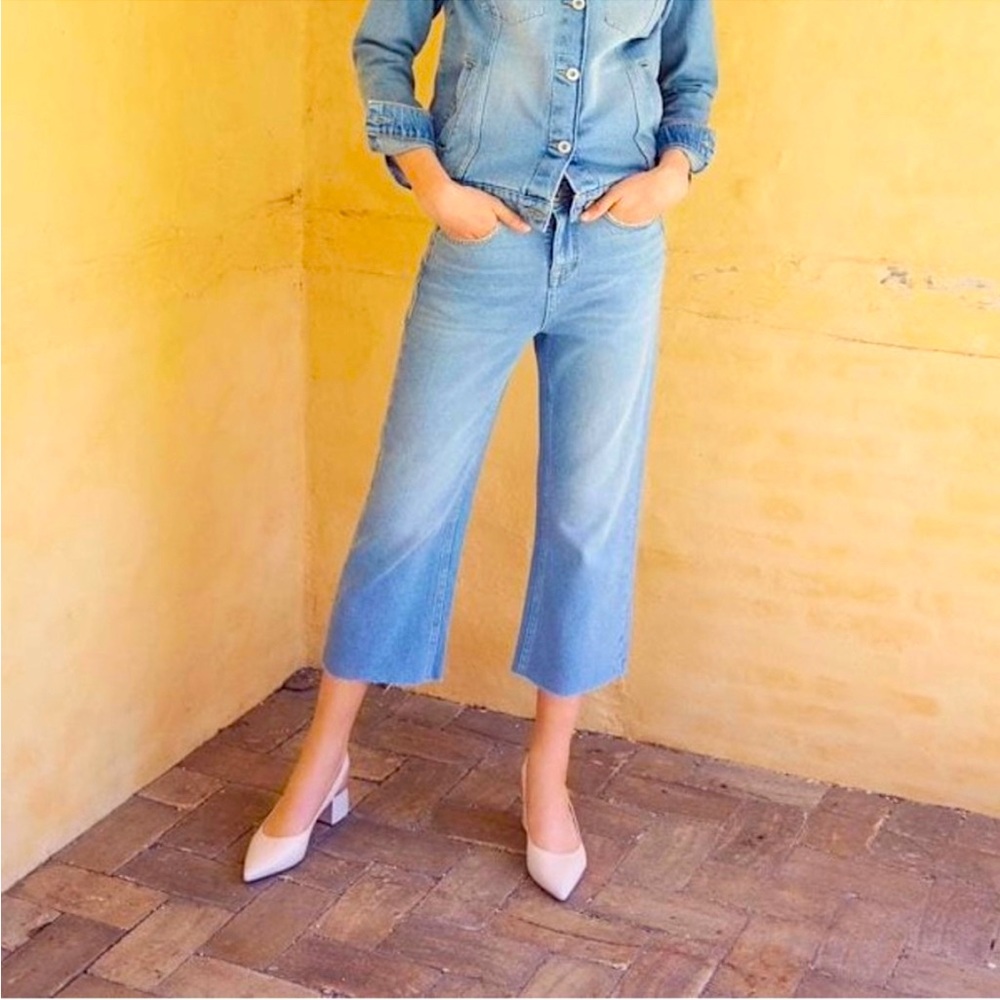 ICHI High Waisted Cropped Wide Leg Jeans